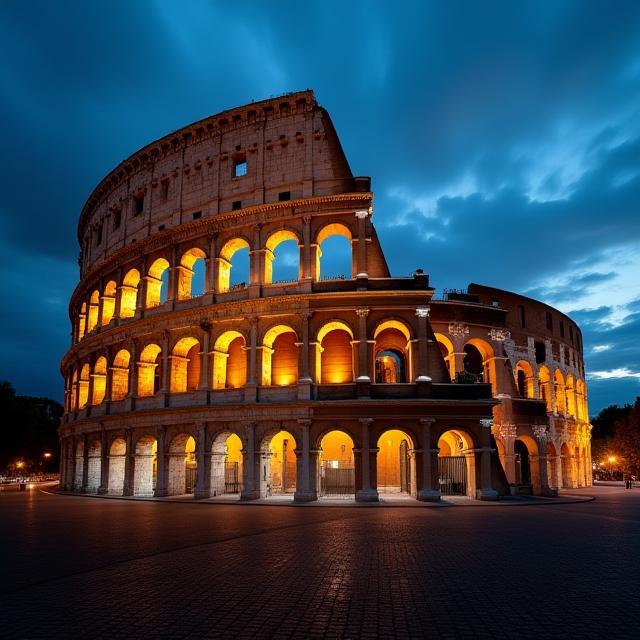 Colisée illuminé au crépuscule